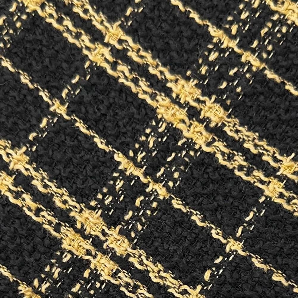 TECIDO TWEED CHANEL-100cmX150cmL-80%POL/12%ALG... PTO/BEGE