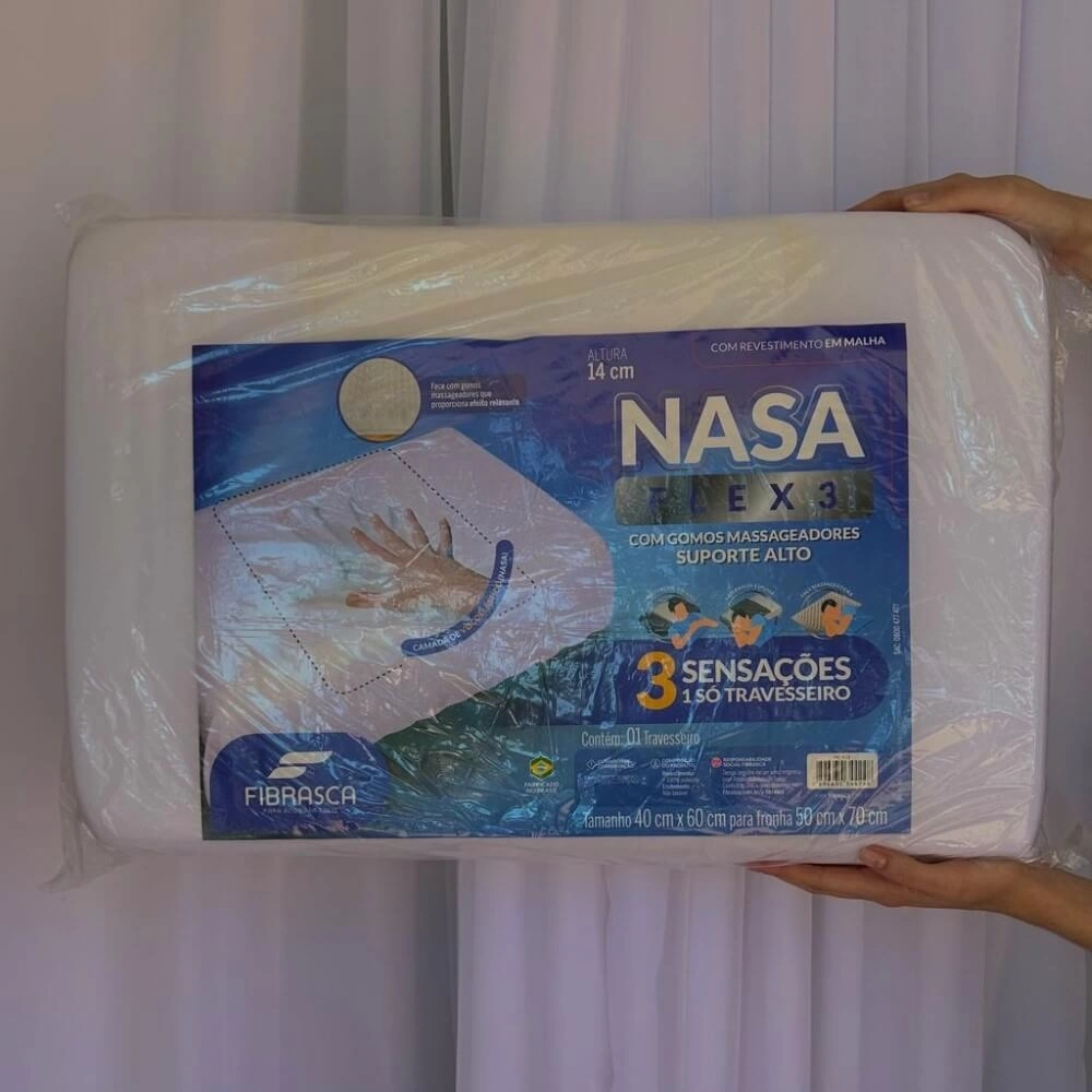 TRAVESSEIRO NASA FLEX -40X60X14 cm - CAPA  DE MALHA - ENCH. VISCOELÁSTICO