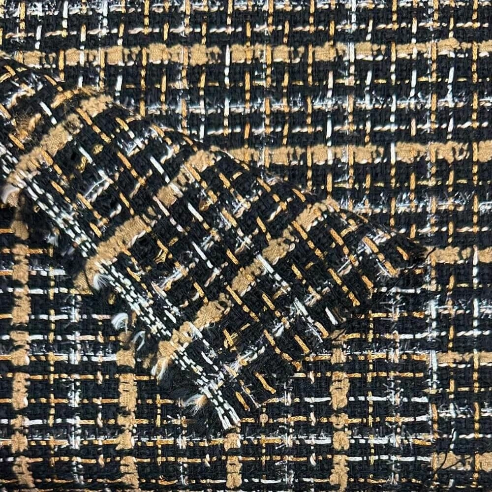 TECIDO TWEED |LUREX-METALIC| CHANEL - 100%POL - PRETO/BEGE (40413)