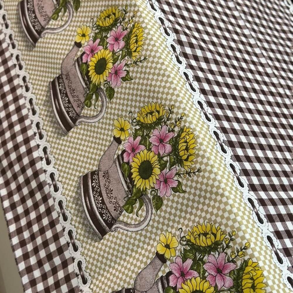 TECIDO TOALHA DE MESA |xadrez/floral|- 150L-60% ALG /40% POL - 11130