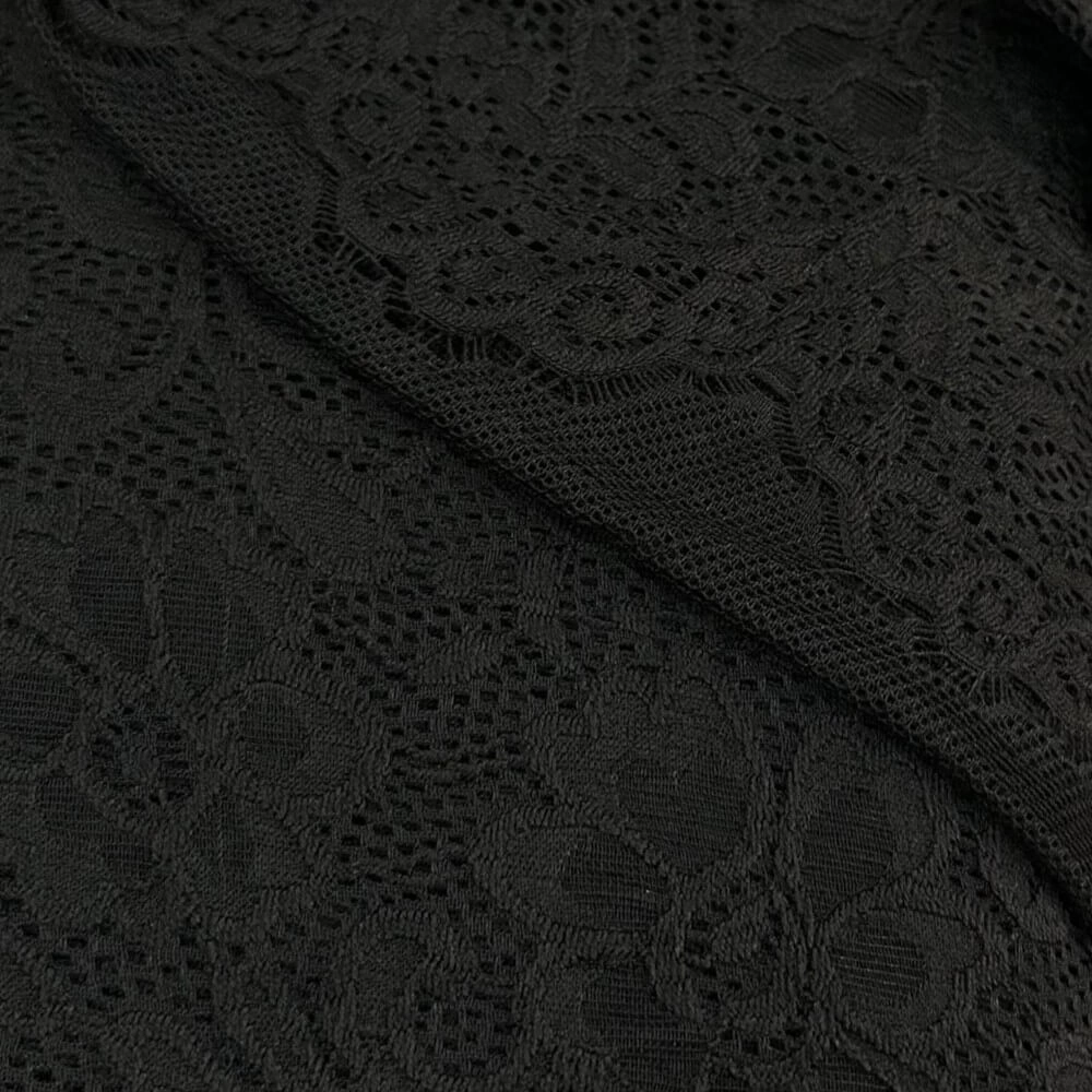 TECIDO RENDA DE MALHA -100cmX150cm-92%PA-08%ELAST-PRETO