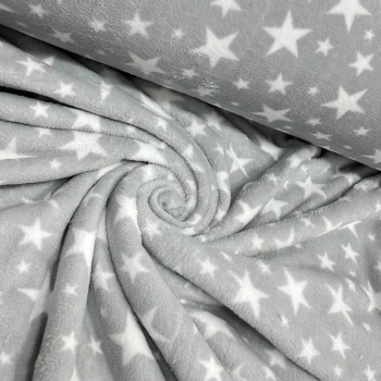 PELÚCIA FLEECE |ESTRELAS|100cmX160cmL- 100% POL-BRANCO/CINZA