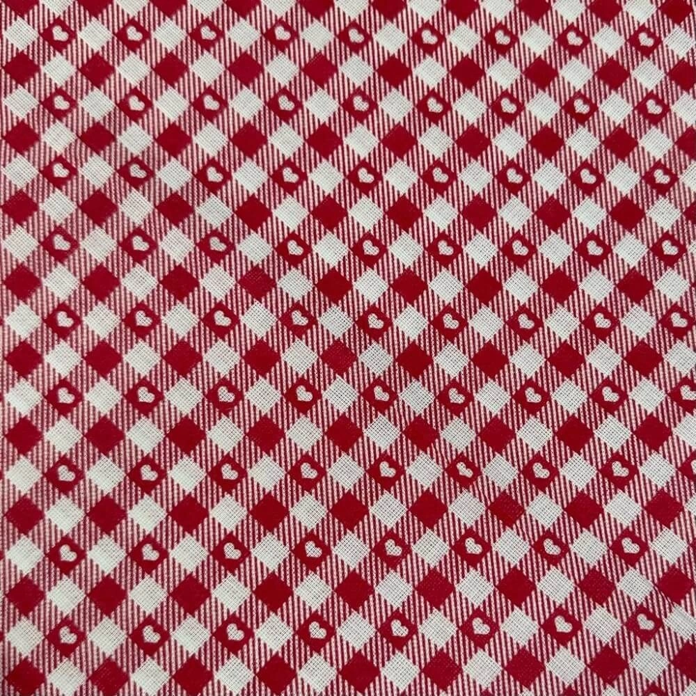 TECIDO POPELINE XADREZ CORAÇÃO -100cmX140cm-100%ALG-VERMELHO